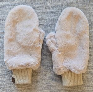 C&C California Cream Faux Fur Mittens